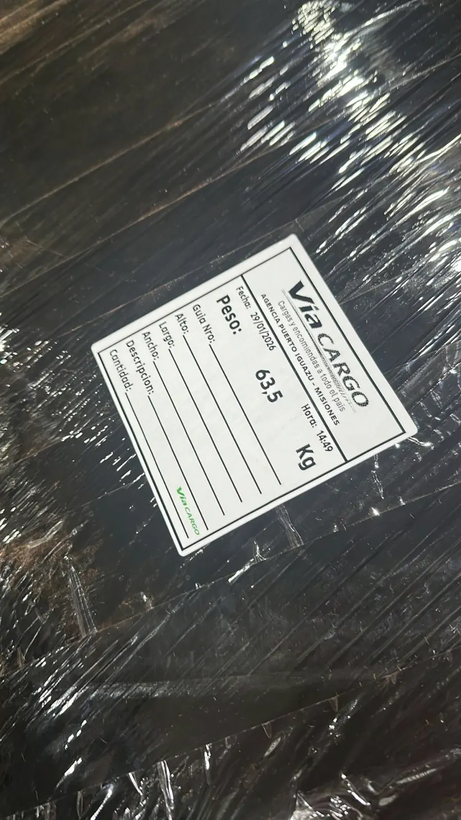 Pedido con etiqueta de transporte Vía Cargo